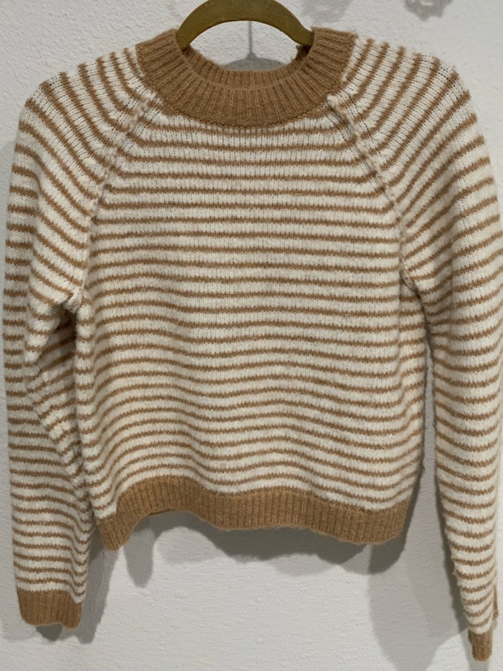 American Eagle Outfitters Striped Crewneck Pullover Sweater in Cream & Camel, XS